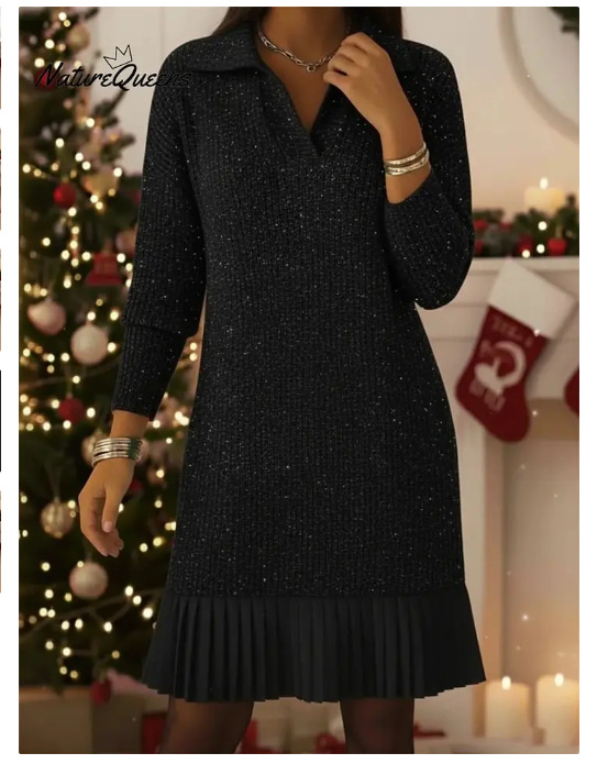 Women's Long Sleeve Polo Collar A-Line Midi Dress