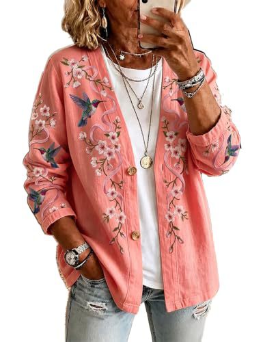 Women's Vintage Floral Print Long Trench Coat