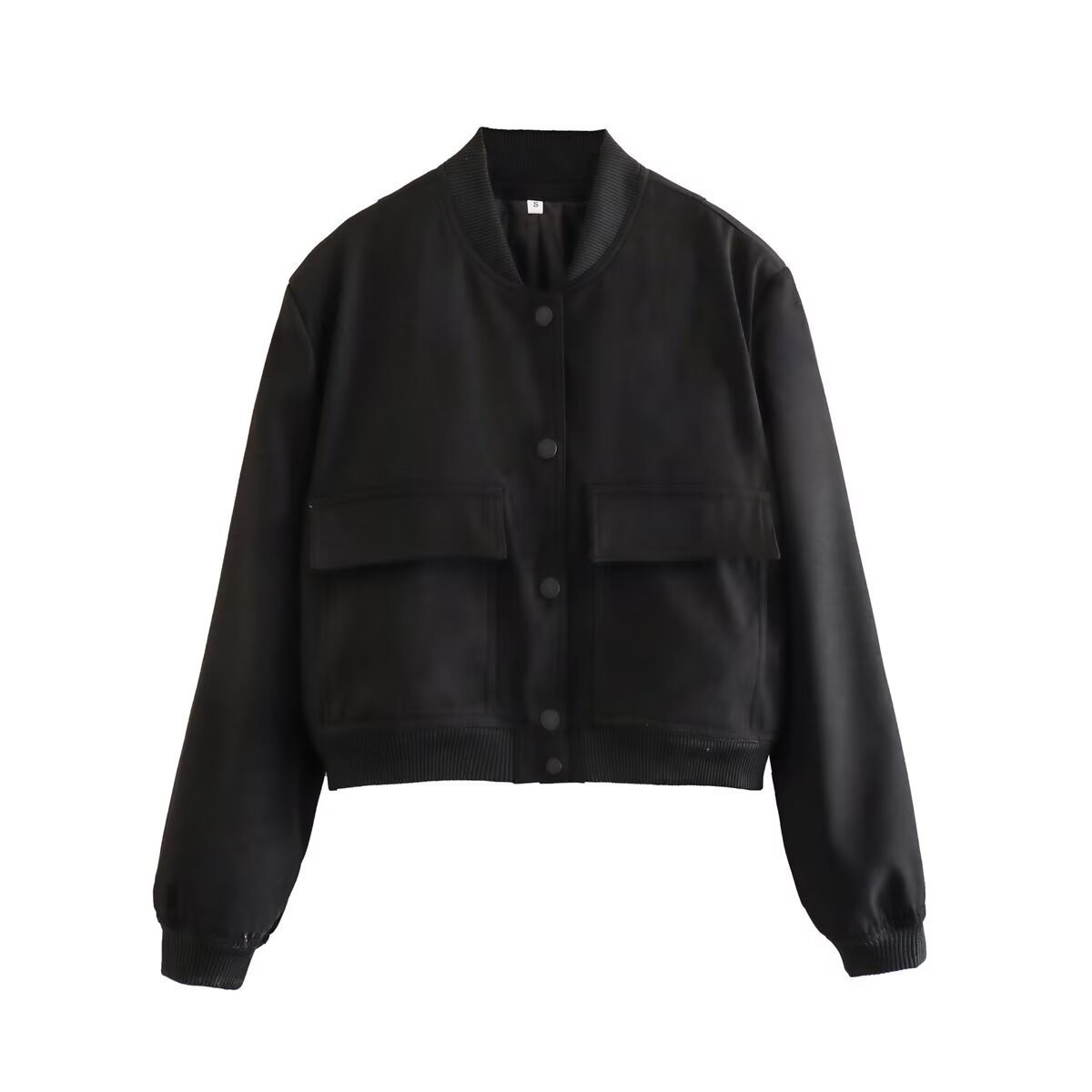 Women's Casual Bomber Jacket – TR Fabric, Button Front, Round Neck