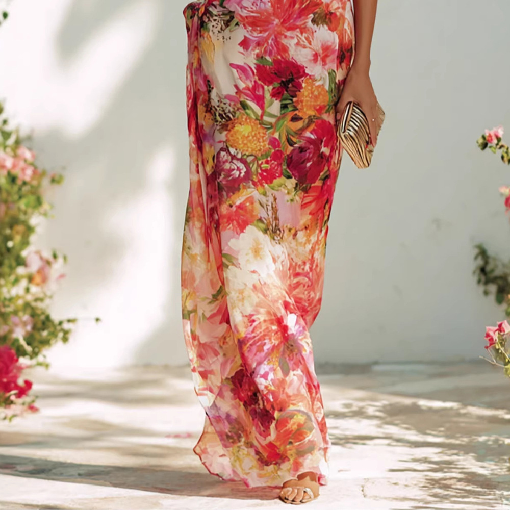 Floral Halter Sleeveless Bodycon Midi Dress