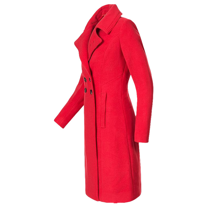 Women's Long Double-Breasted Wool-Blend Coat with Pockets
