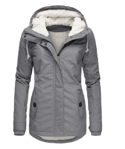 Women's Solid Hooded Zip Fleece-Lined Warm Padded Coat