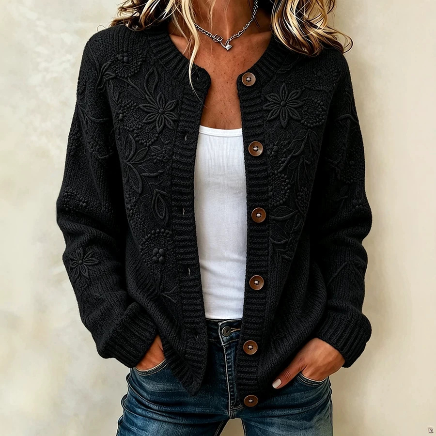 Women's Vintage Floral Print Faux Sweater Cardigan