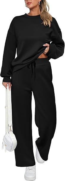 Women's Two-Piece Knit Set Long Sleeve Wide-Leg Tie Pants with Pockets