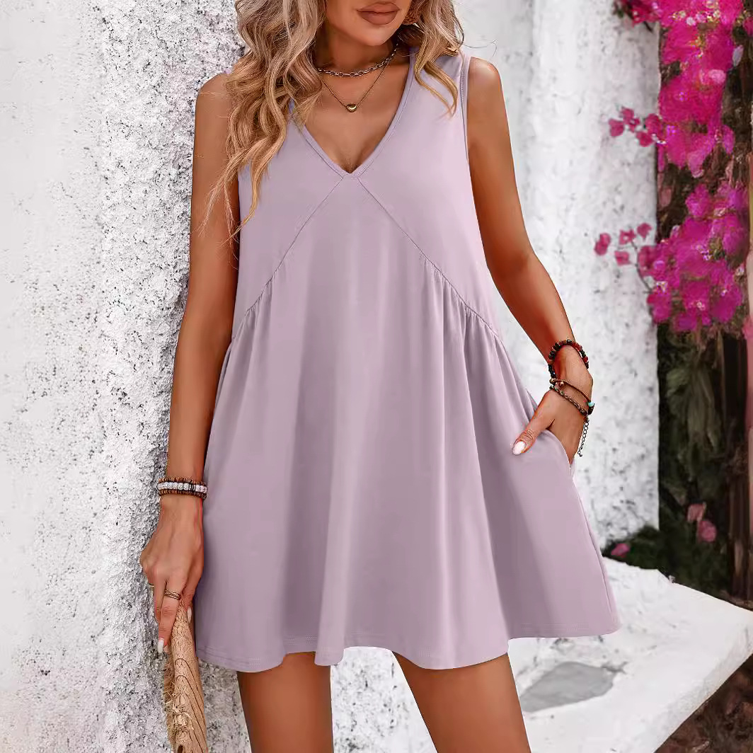 Women's Summer V-Neck Sleeveless Loose Fit Dress