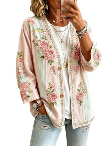 Women's Vintage Floral Print Long Trench Coat
