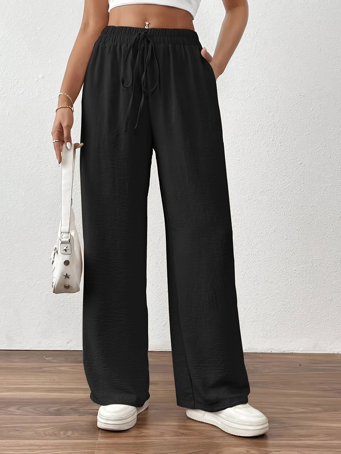 Women's Wide-Leg Lounge Pants with Pockets, Elastic Drawstring Waist, Lightweight