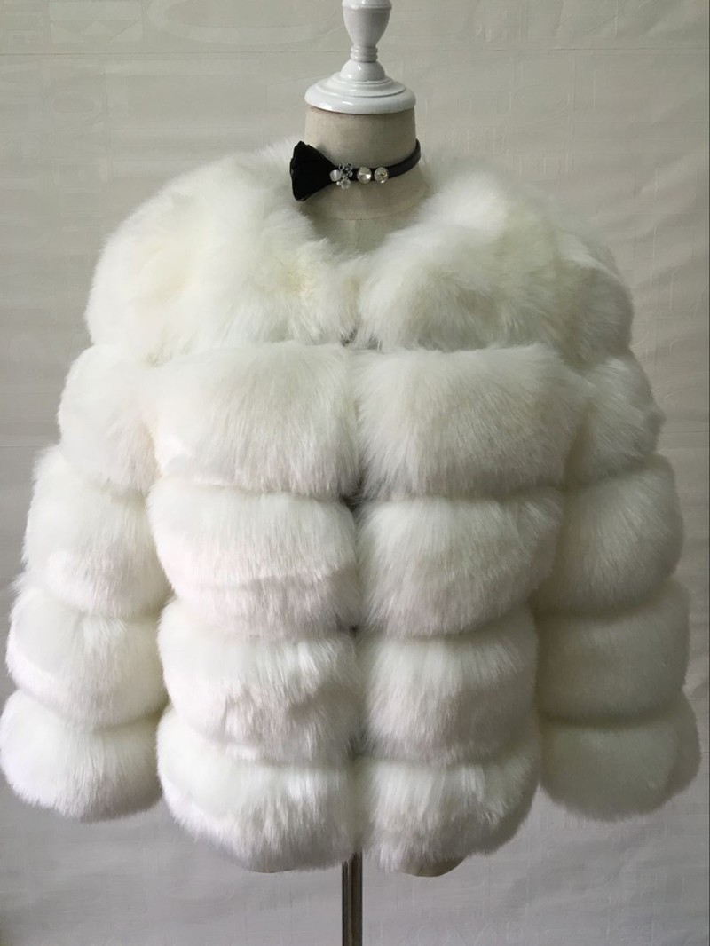 Women's Faux Fox Fur Short Coat Long Sleeve