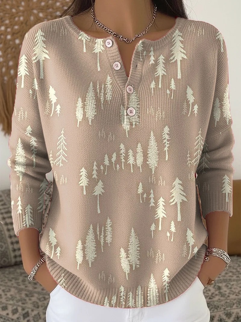 Women's Christmas Floral Print Buttoned Sweatshirt