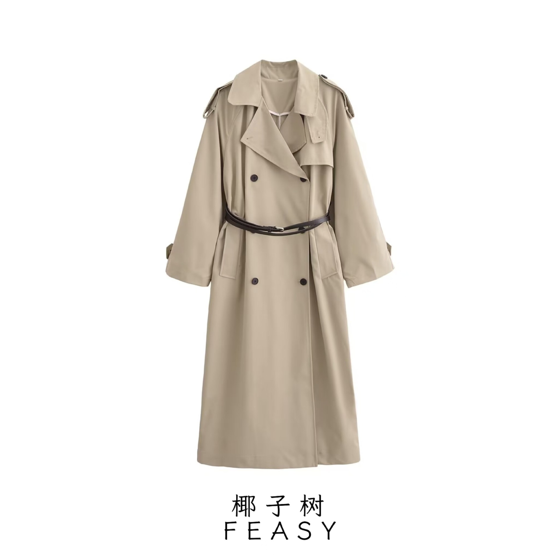 Women's Loose Belted Trench Coat with Lapel Collar