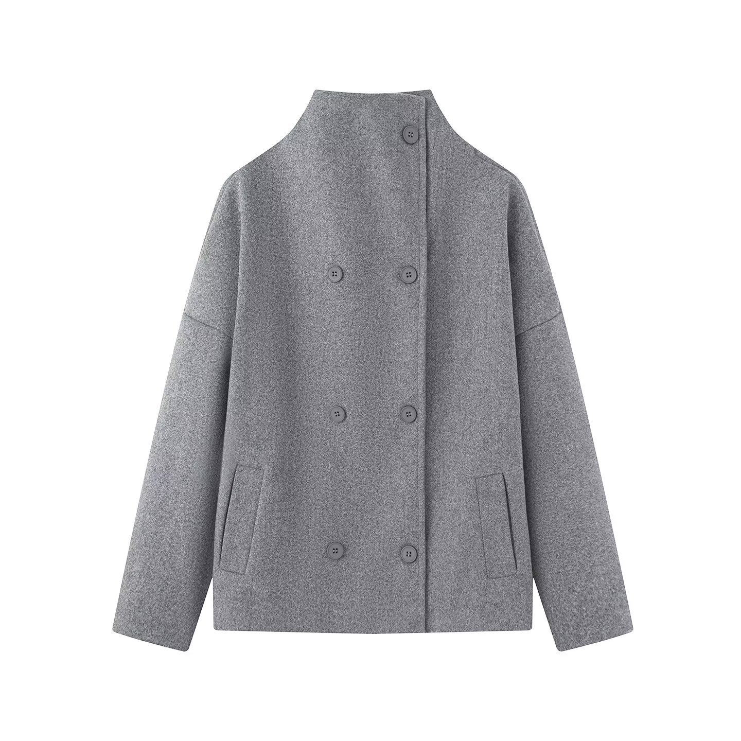 Women's Stand Collar Double-Breasted Blazer Jacket