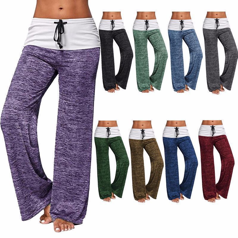 Wide-Leg High-Waist Colorblock Drawstring Lounge Pants