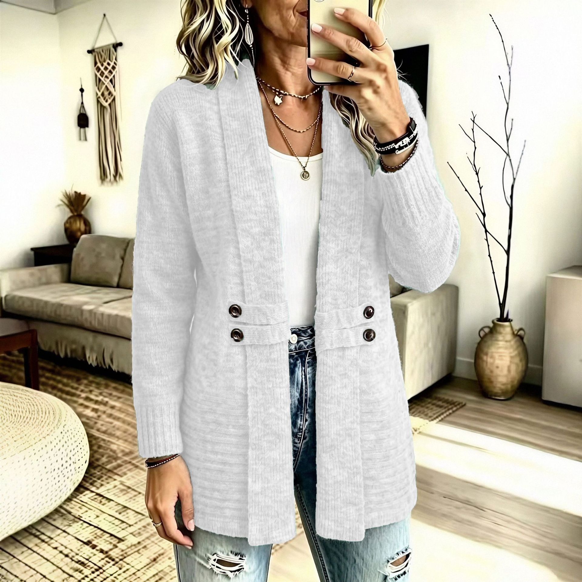 Women's Lazy Style Open Front Cardigan Sweater