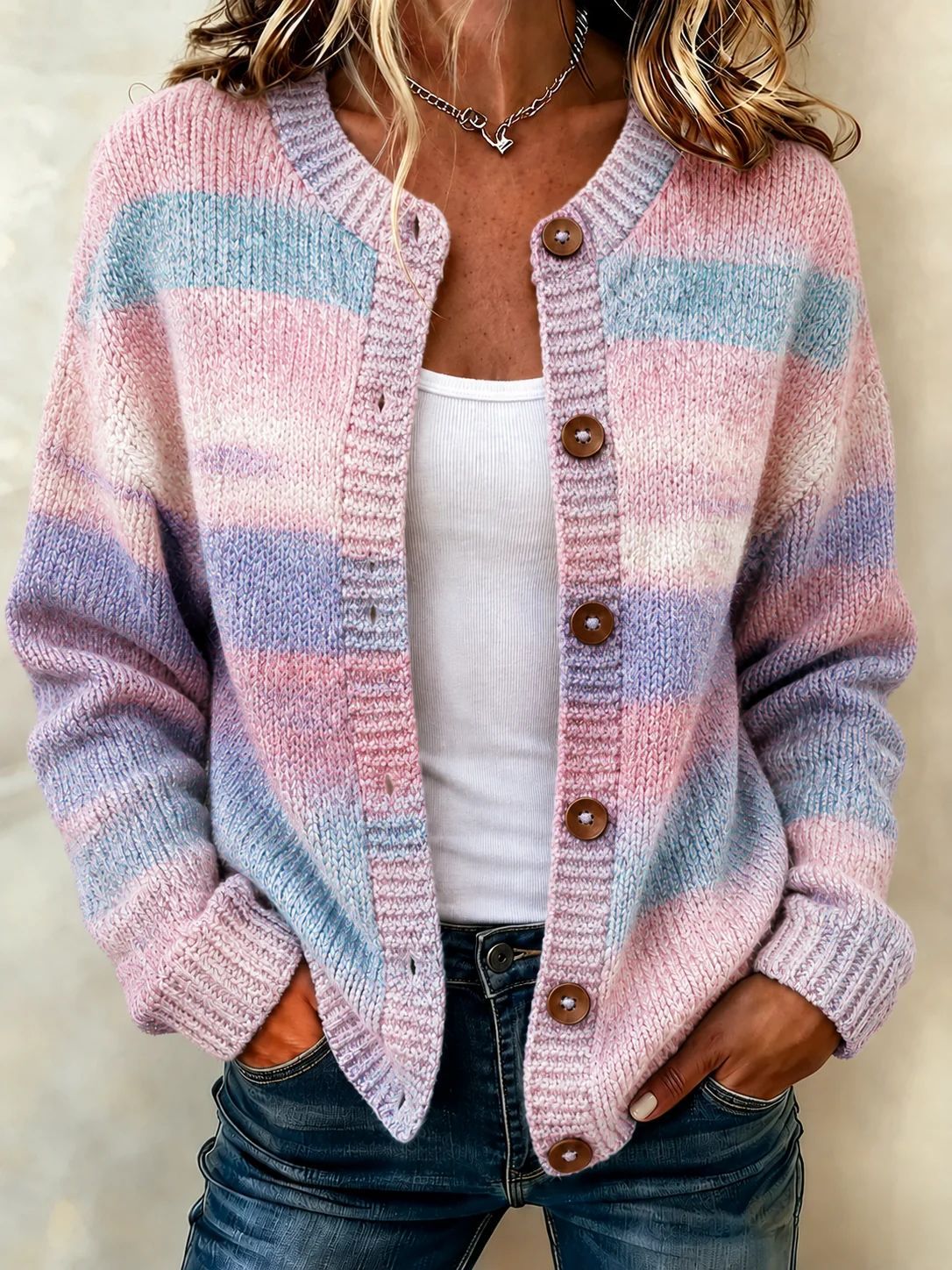 Women's Snowman & Tree Print Button Cardigan Sweater