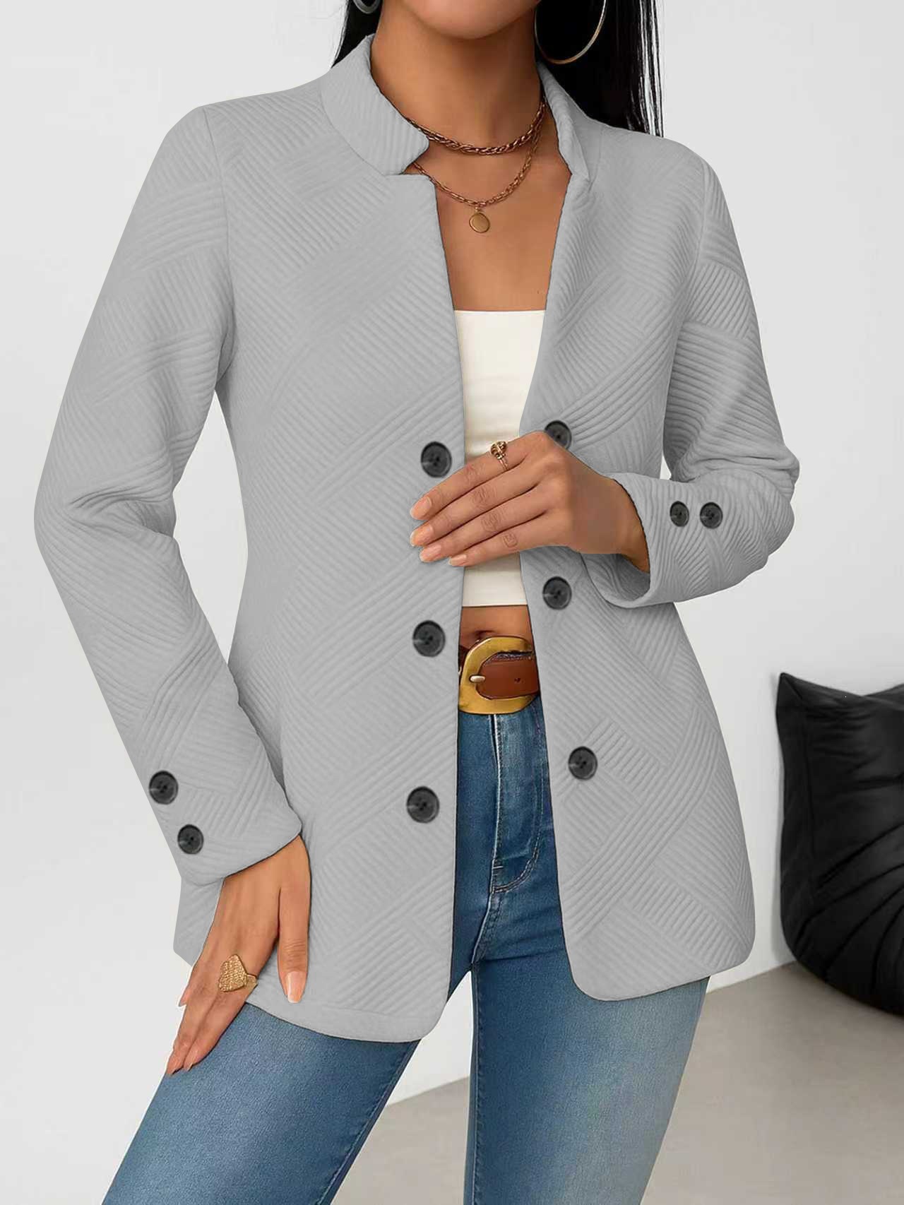Women's Double-Breasted Blazer Coat with Three Buttons