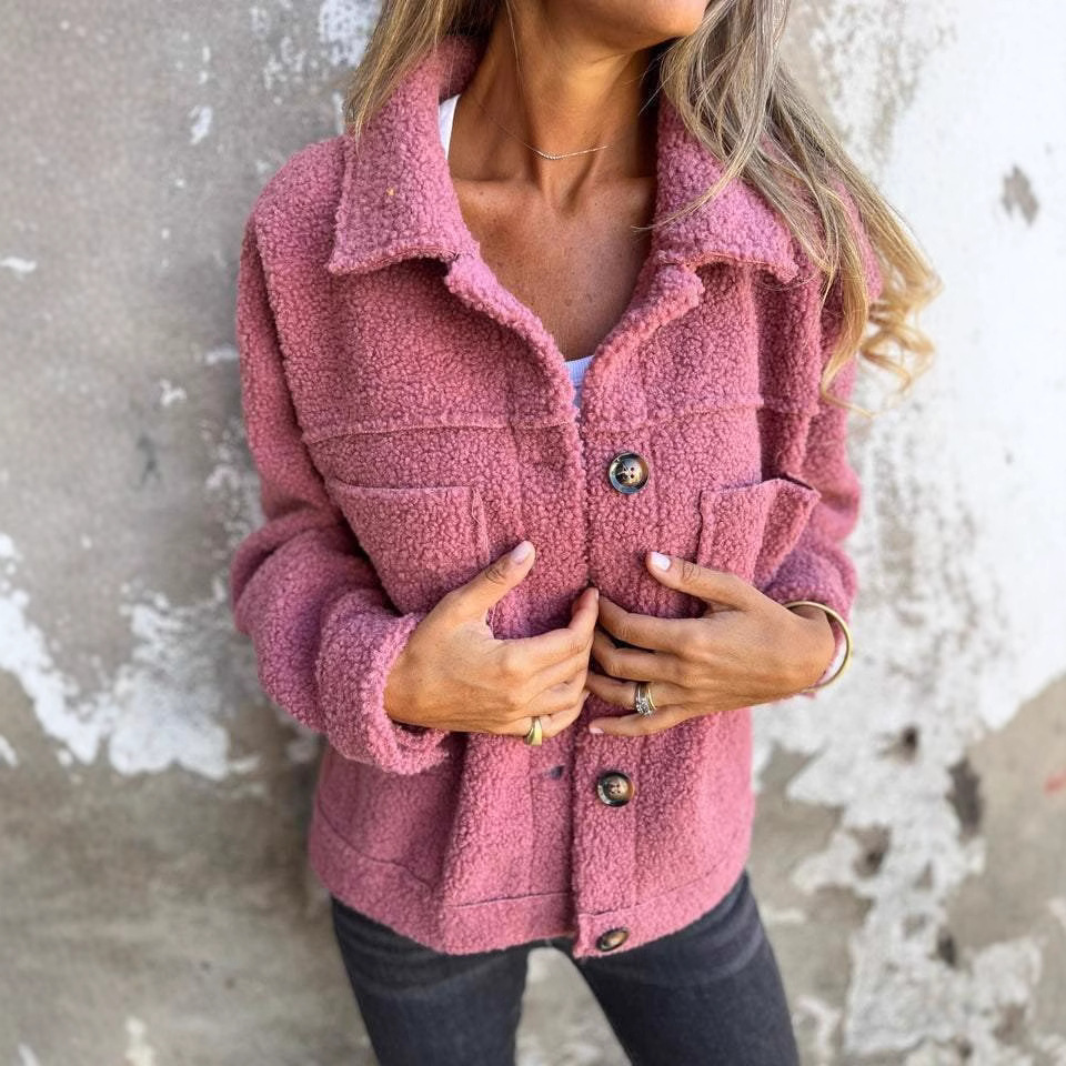 Women's Faux Shearling Button-Front Collared Coat