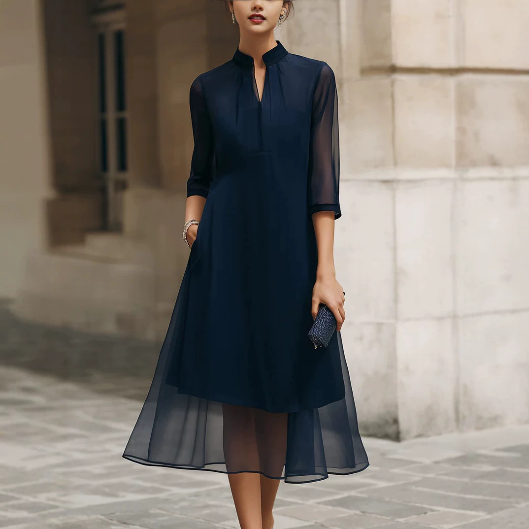Elegant Mesh Panel Midi Dress for Women