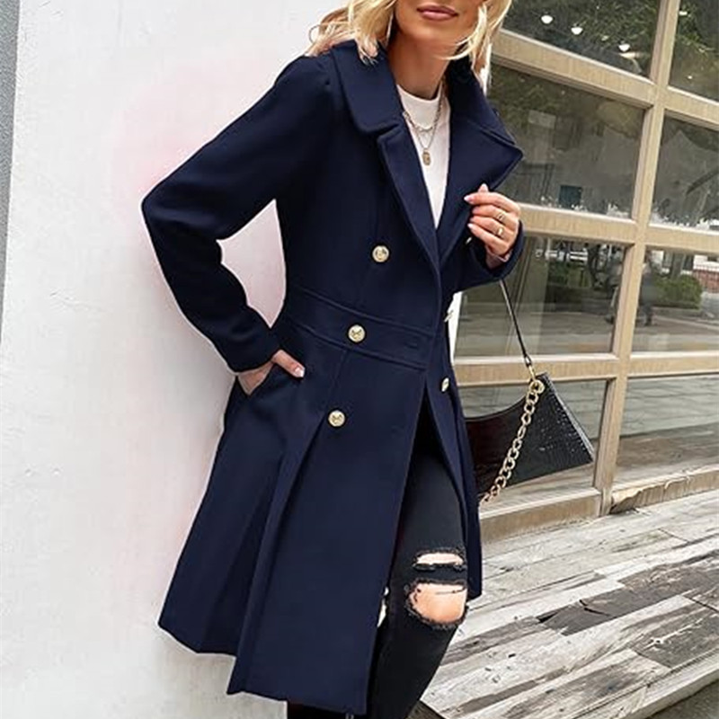 Women's Long Double-Breasted Wool-Blend Coat