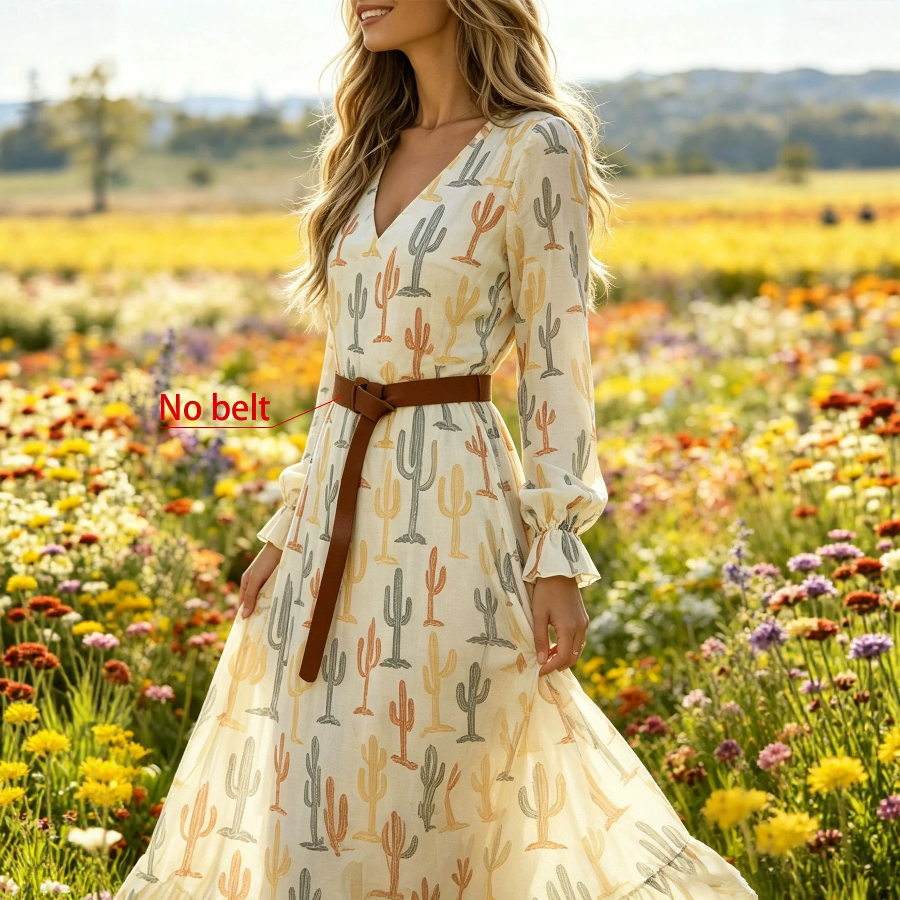 Floral Print V-Neck Long Sleeve Maxi Dress