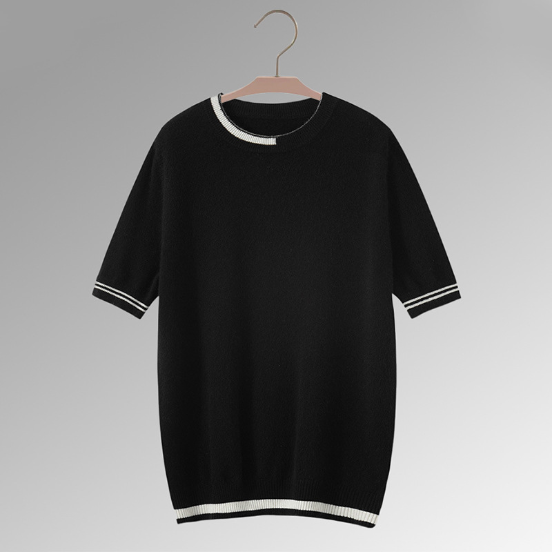 Color-Block Crewneck Short-Sleeve Knit Sweater