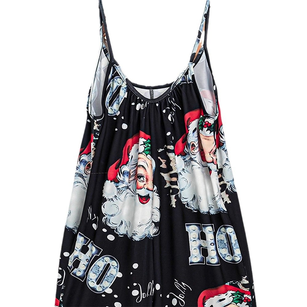 Christmas Pocket Sleeveless Jumpsuit Streetwear