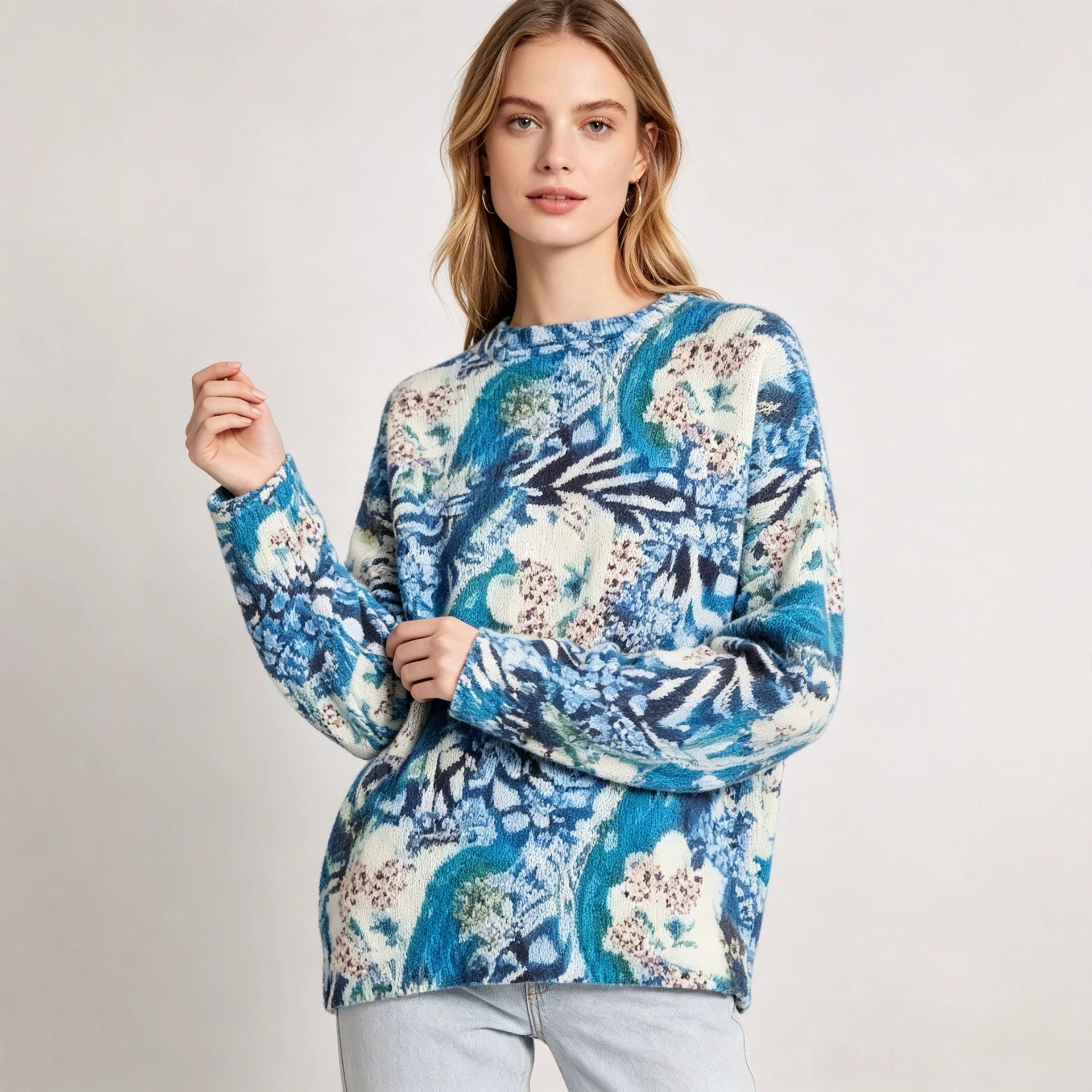 3D Christmas Print Crewneck Pullover Sweater