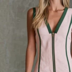 Retro Colorblock Pink V-Neck Sleeveless Mini Dress