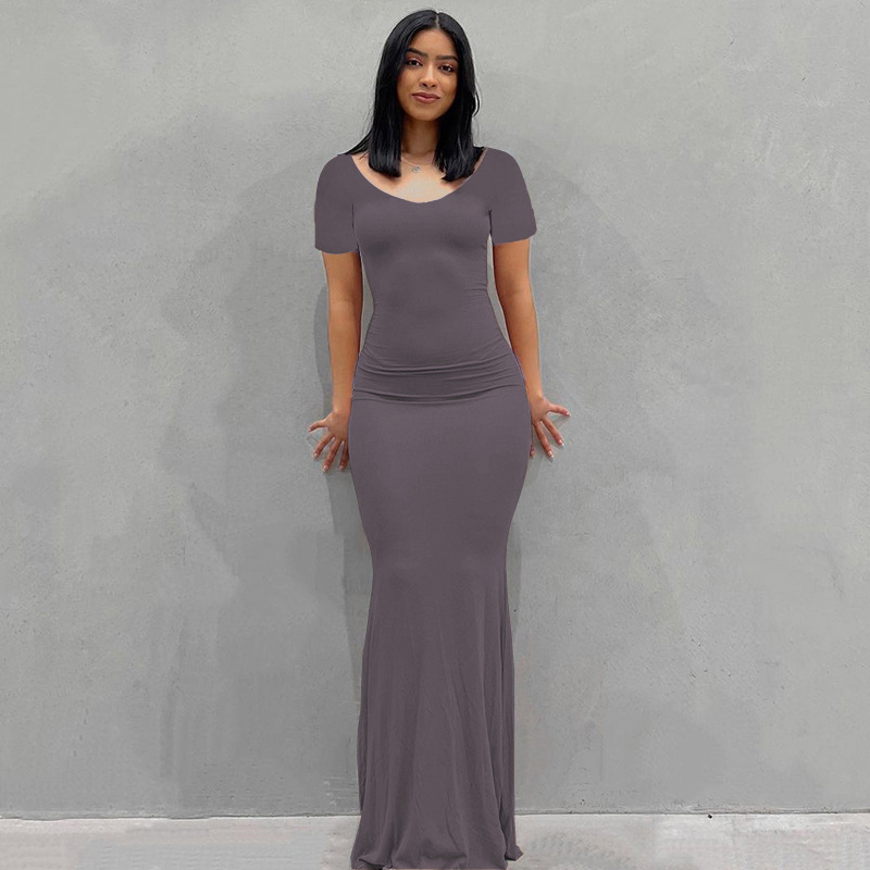 Women's Bodycon Long Dress Modal Cotton Blend High Waist Solid Color