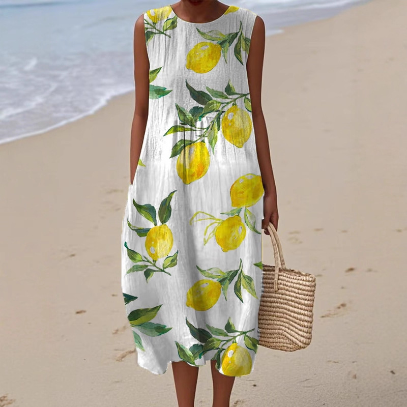 Women's Sleeveless Polka Dot Floral Midi Dress Casual