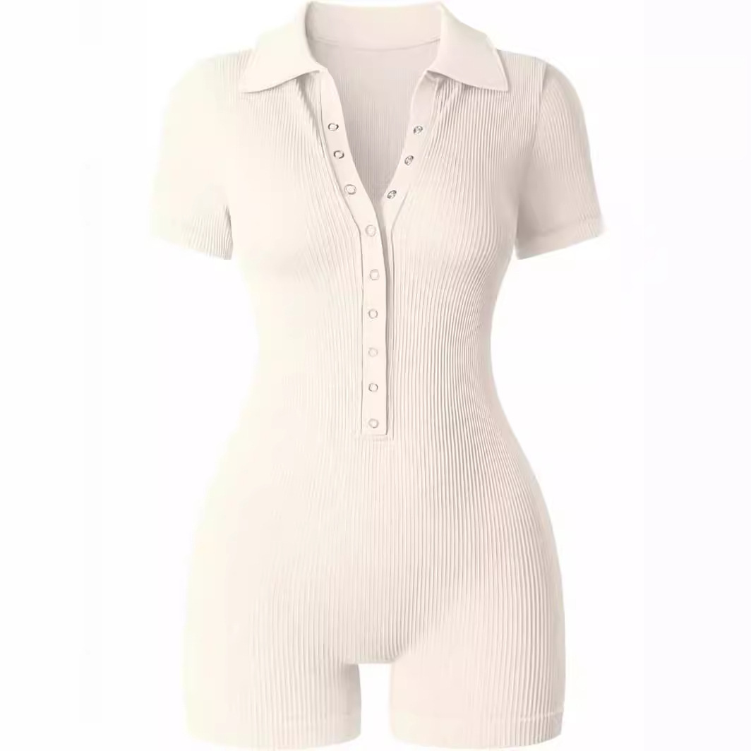 Ribbed V-Neck Women's Yoga Bodysuit with Waist-Cinching Stretch