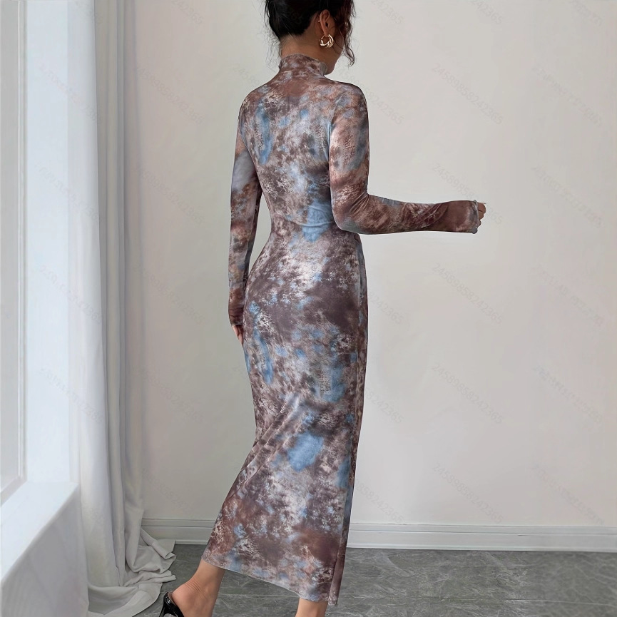 Women's Gradient Grid Print Bodycon Dress with Cami Two-Piece Set