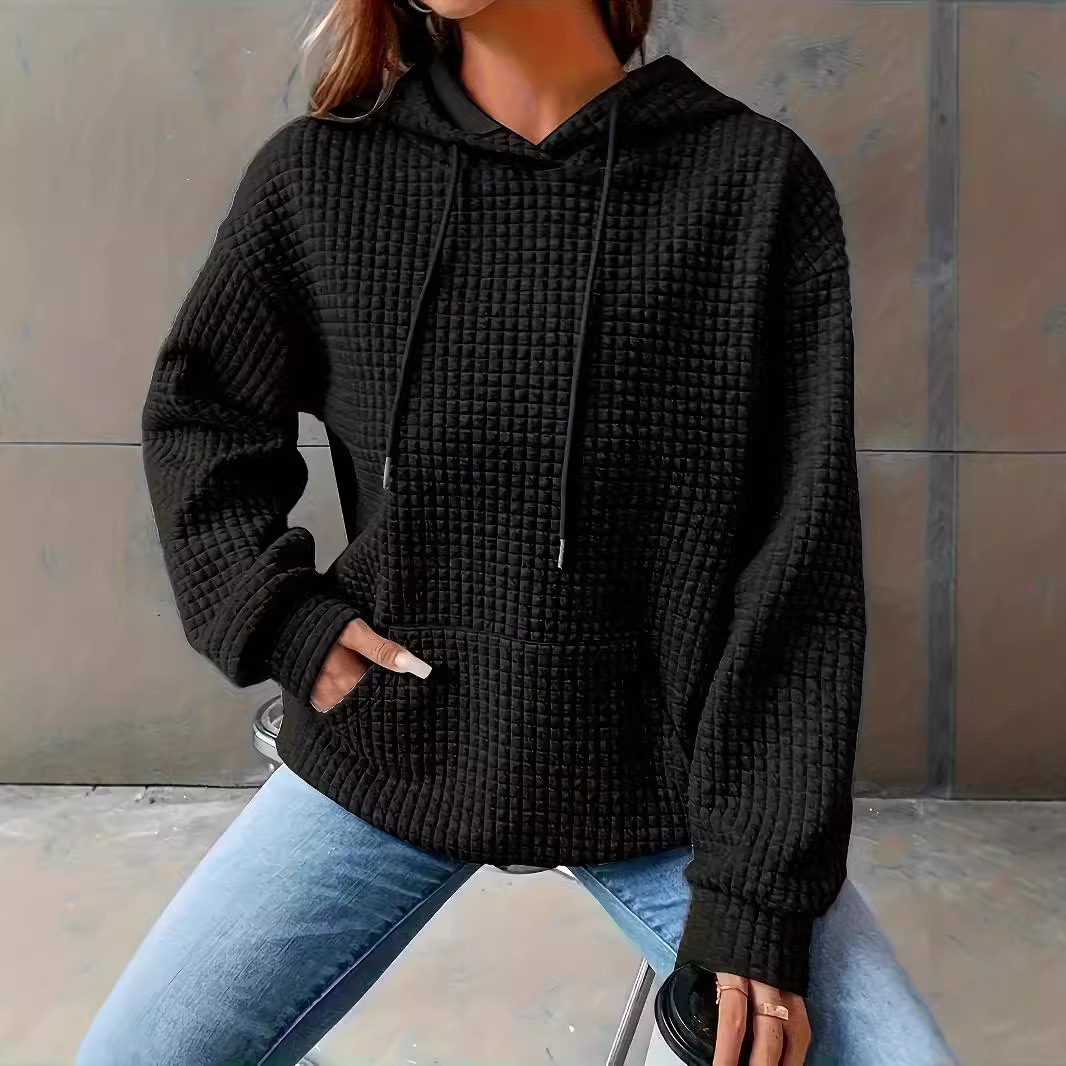 Women's Solid Color Hooded Drawstring Long Sleeve Loose Sweatshirt