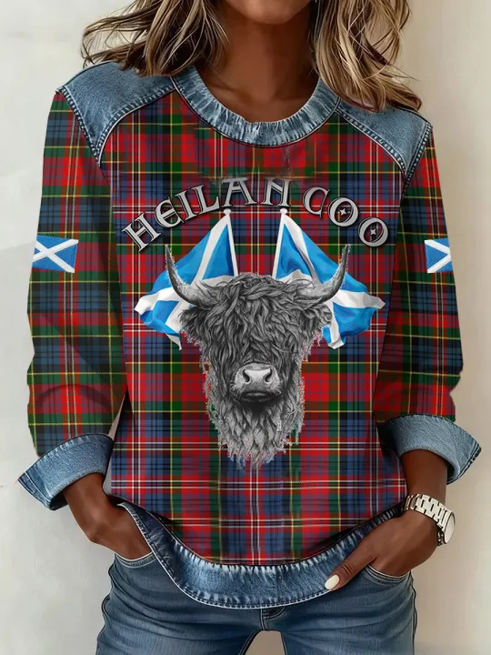 Women's Striped Paw Print Tribal Graphic Crewneck Sweatshirt