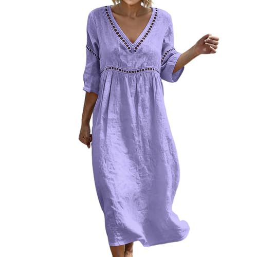 Women's Floral Print Ruched Midi Dress with Deep V-Neck and Five-Quarter Sleeves