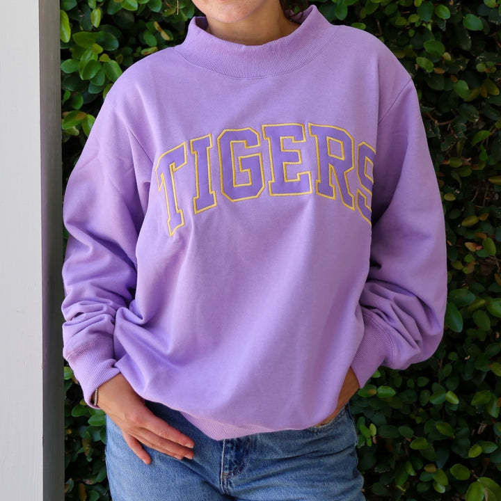 Half Turtleneck Long Sleeve Embroidered Letter Pullover Sweatshirt