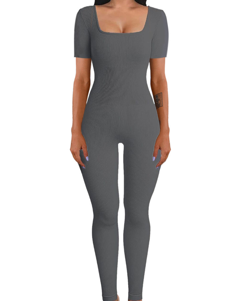Women's Ribbed Square Neck Bodysuit Slimming Long Sleeve