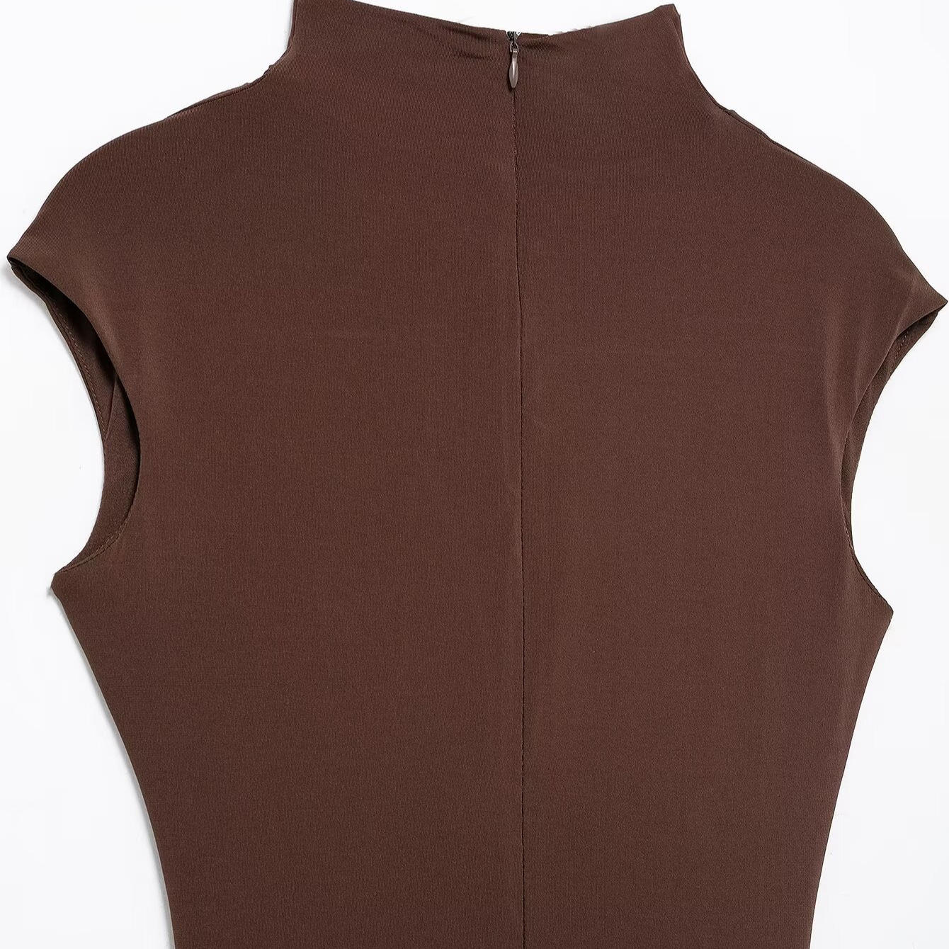 Women's Ruched Midi Dress with High Neck and Long Sleeves