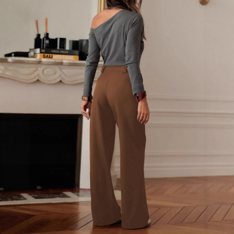 High-Waist Button Wide-Leg Suit Pants for Women