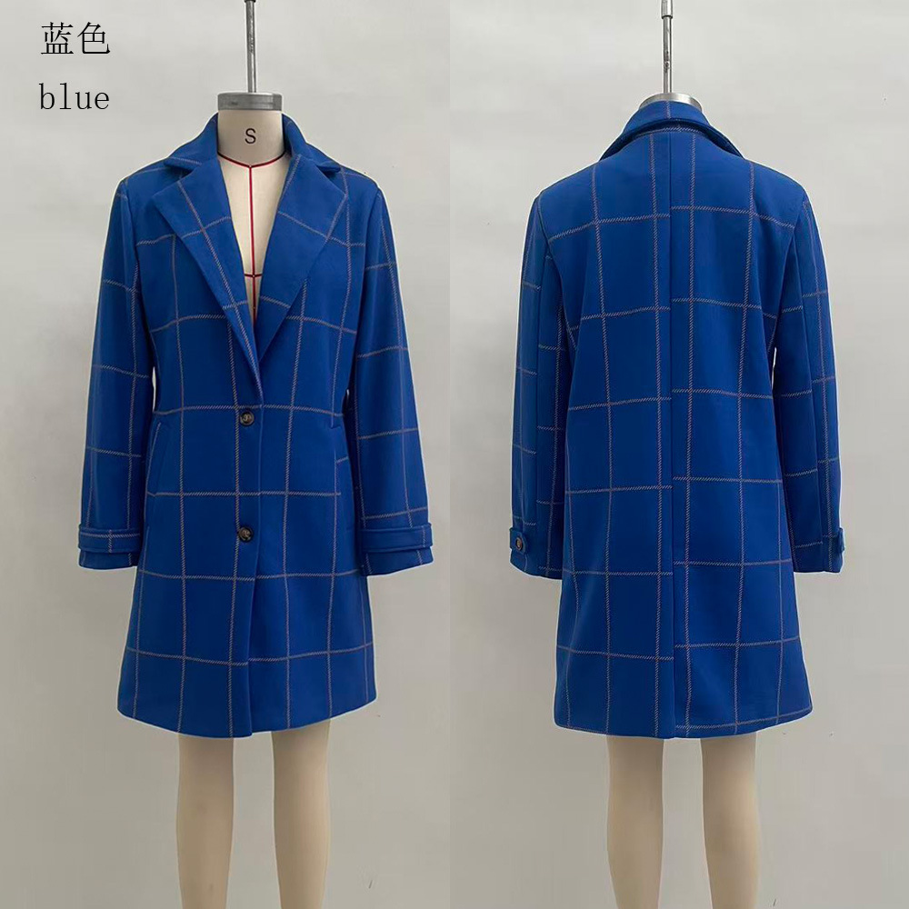 Women's Retro Plaid Mid-Length Lapel Coat