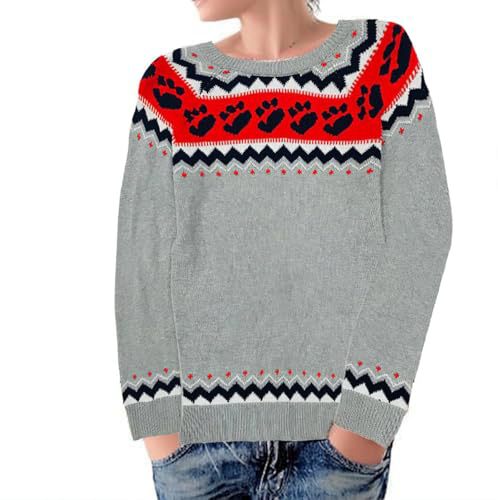 Women's Striped Paw Print Tribal Graphic Crewneck Sweatshirt