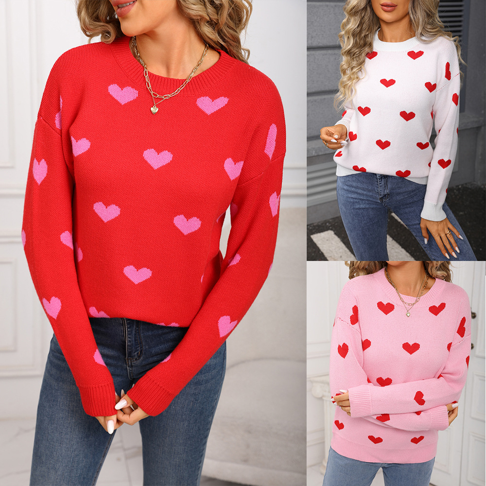Heart Graphic Colorblock Knit Sweater