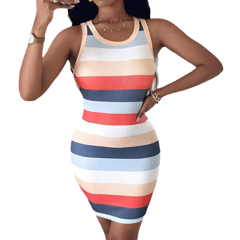 Women's Ribbed Knit Bodycon Tank Dress Solid Color Sleeveless