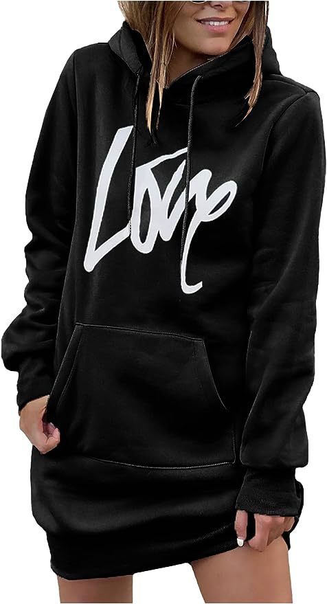Hooded Midi Sweatshirt Dress with Lace-Up Detail