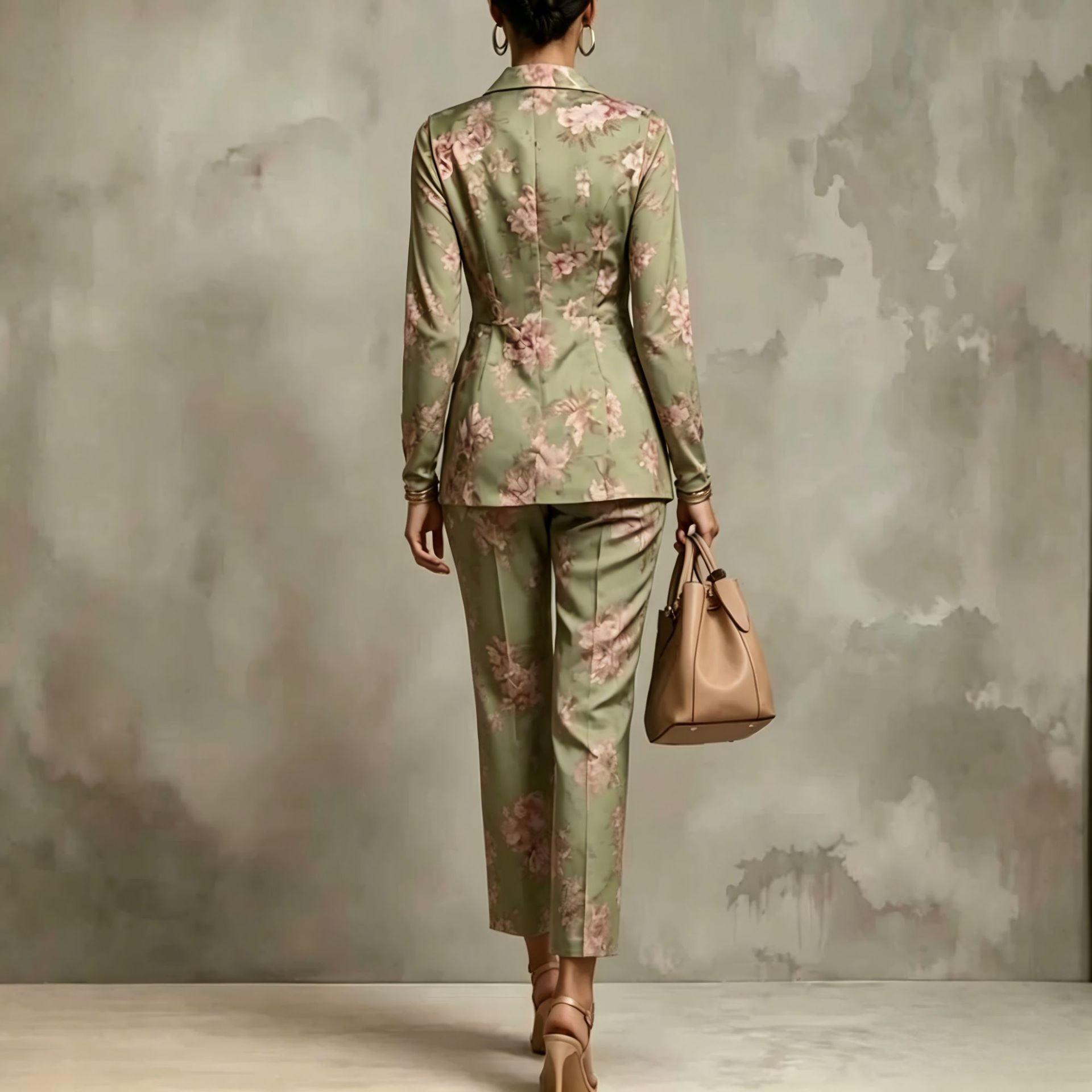 Digital Print Sleeveless Blazer and Pants Two-Piece Set