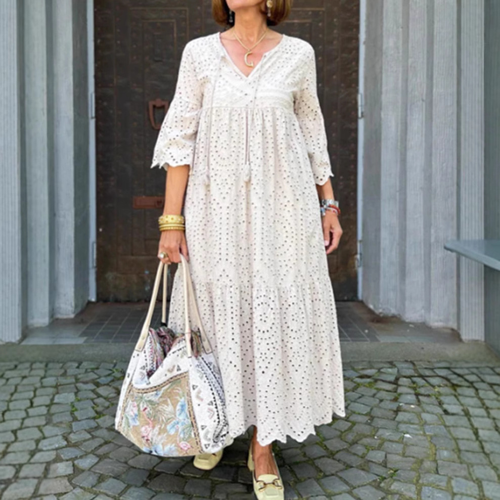 Women's Hollow-Out V-Neck Solid Casual Dress