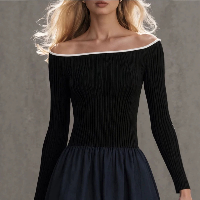 Off-Shoulder Long Sleeve Midi Dress