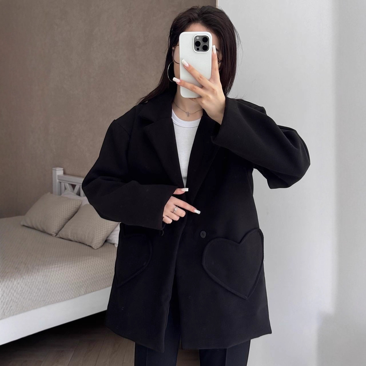 Women's Solid Color Wool-Blend Blazer with Heart Lapel