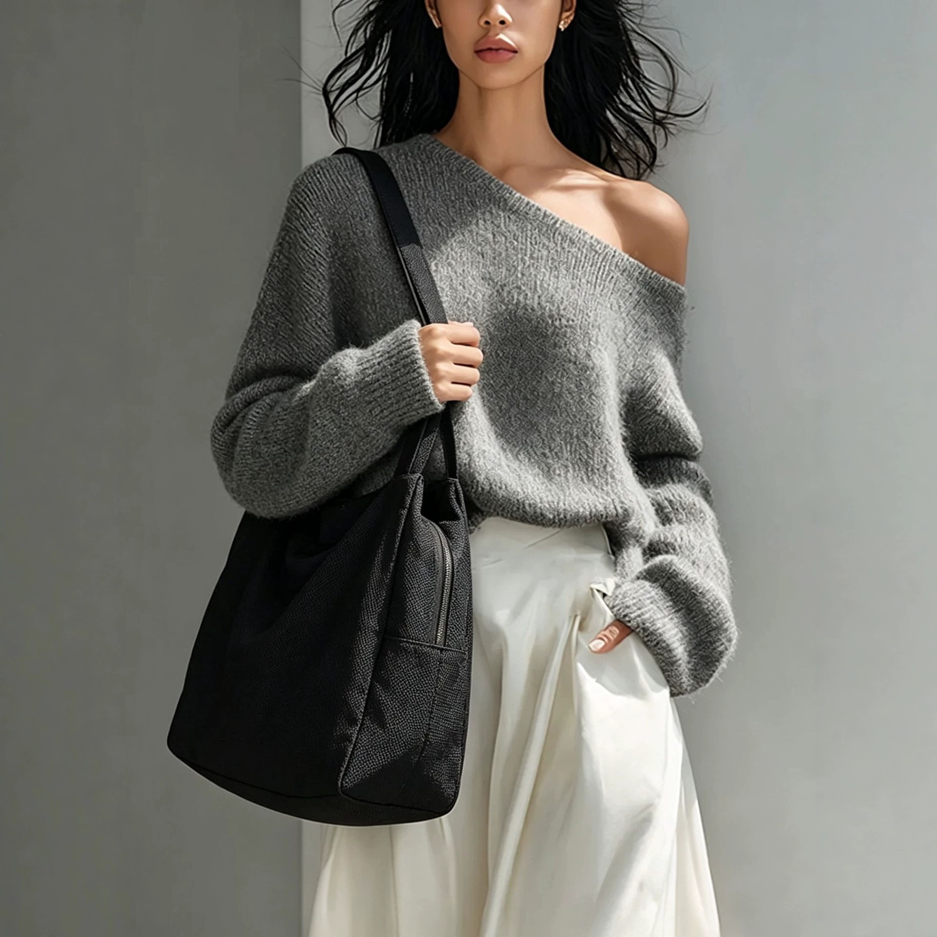 Women's Off-Shoulder Lazy Knit Top Fall Winter Pullover
