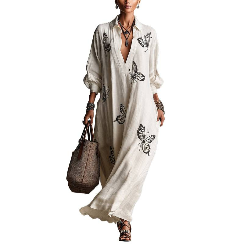 Women's Deep V-Neck Loose Casual Long Dress