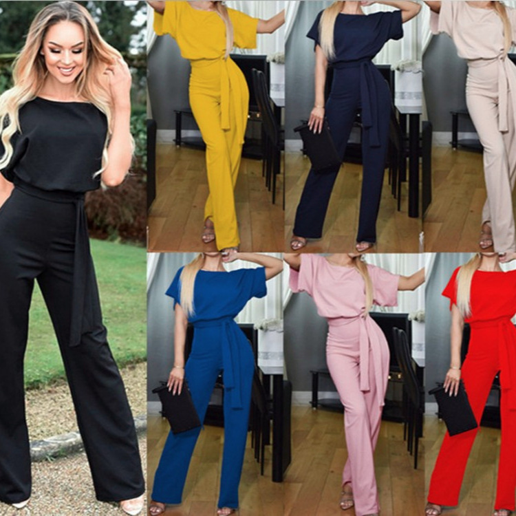 Women's Tie-Front Button Short-Sleeve Jumpsuit